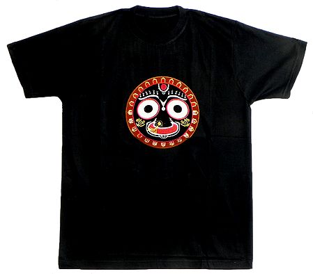 Embroidered Jagannathdev Face on Black T-Shirt