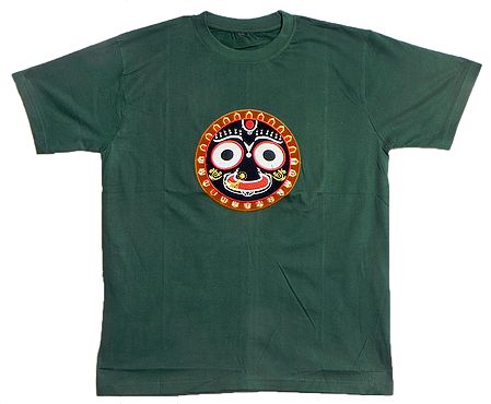 Embroidered Jagannathdev Face on Dark Green T-Shirt