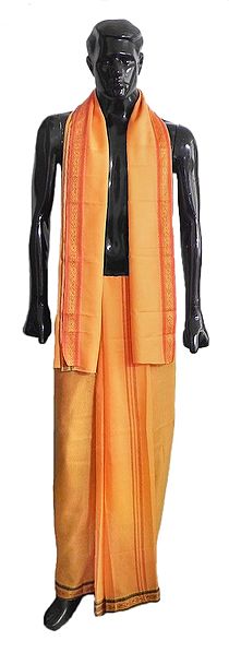 Saffron Lungi and Angavstram for Performing Puja
