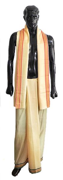 Cream Color Lungi and Angavstram for Performing Puja