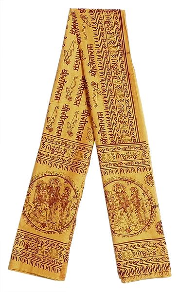Yellow Angavastram with Sri Sitaram Print (in Hindi)
