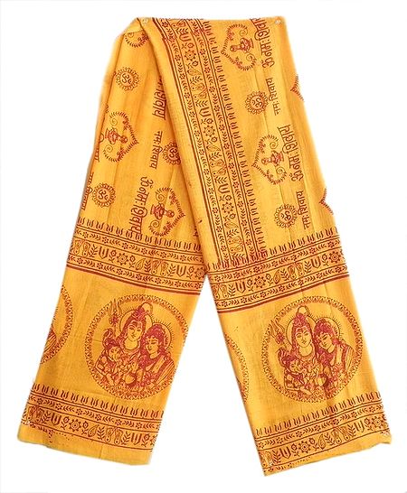 Yellow Angavastram, with Om Namah Shivai Print (in Hindi)