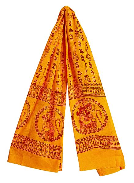 Yellow Angavastram, with Jai Sri Ram Print (in Hindi)