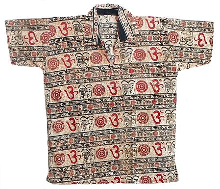 Light Beige Short Kurta with Charan and Om Print