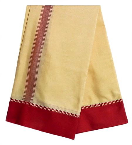 Light Peach Sari with Red Border for Performing Puja