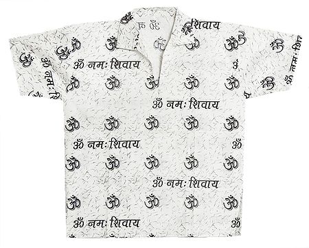 White Short Kurta with Om Namah Shivai Print