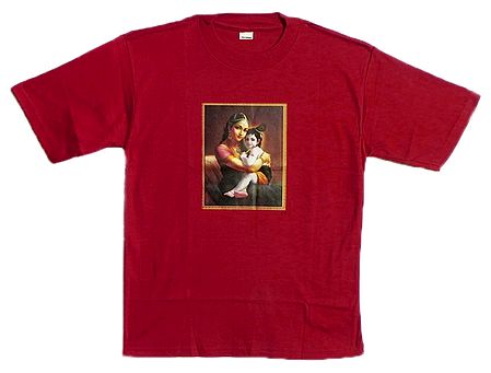 Printed Yashoda Krishna on Red T-Shirt