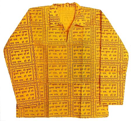 Yellow Short Kurta with Hare Rama Hare Krishna Print