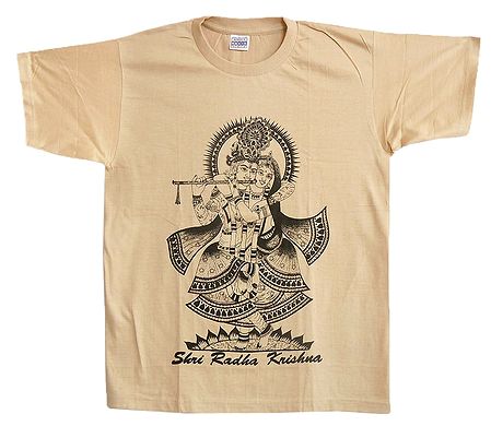 Radha Krishna Print on Beige T-Shirt