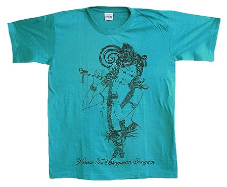 Krishna Print on Cyan Blue T-Shirt
