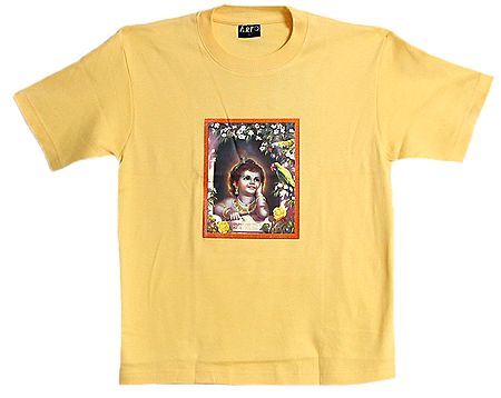 Printed Lord Krishna's Face on Light Yellow T-Shirt