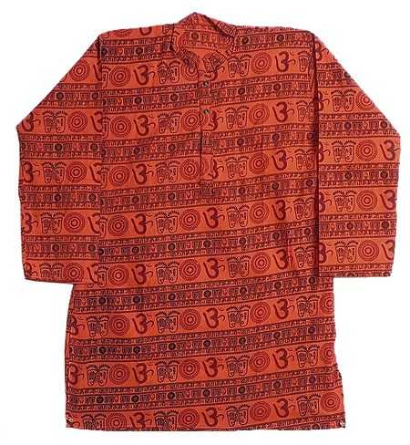 Saffron Full Sleeve Long Kurta with Om Print