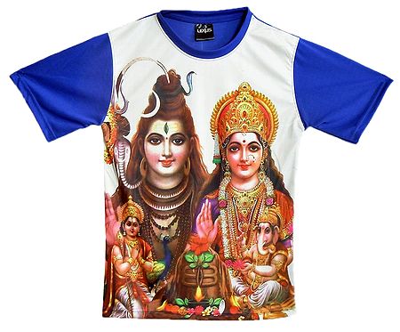 Printed Shiva Family on Synthetic T-Shirt for Men