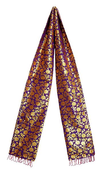 Golden Print on Purple Khada - Buddhist Angavastram