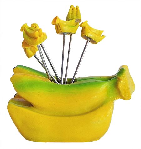 Banana Shaped Stand with Six Fruit Forks