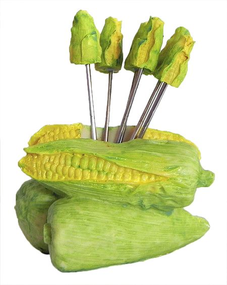 Corn Shaped Stand with Six Fruit Forks