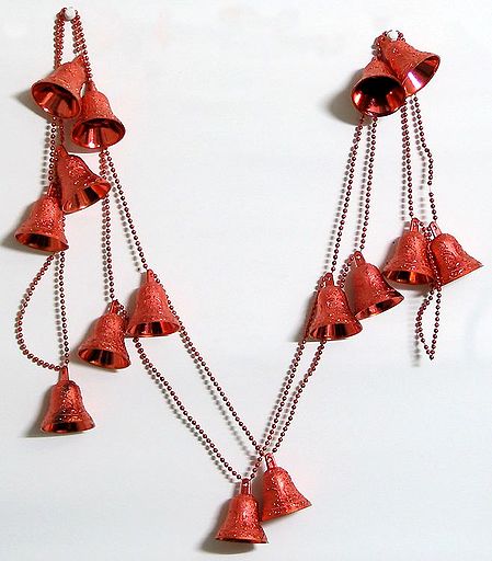 Fifteen Red Christmas Tree Bells with Chain