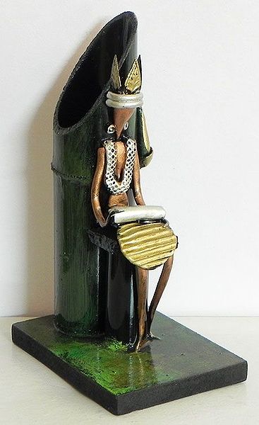 Resin Man with Dhol with Bamboo Flower Vase