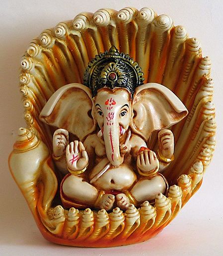 Lord Ganesha Sitting in the Conch Waves