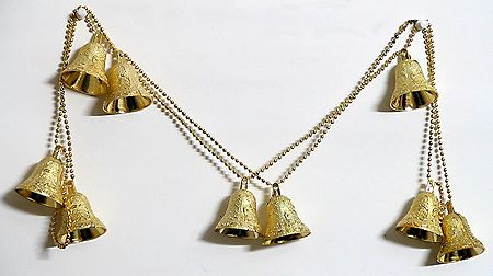 Nine Golden Christmas Tree Bells with Chain