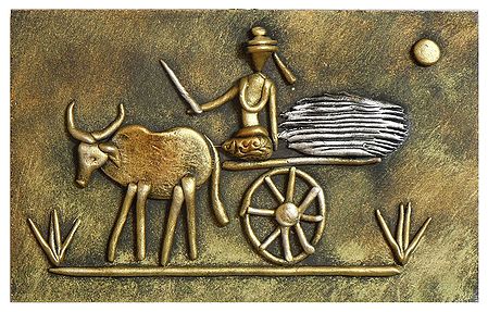 Farmer on Bullock Cart (New Tribal Art) - Wall Hanging