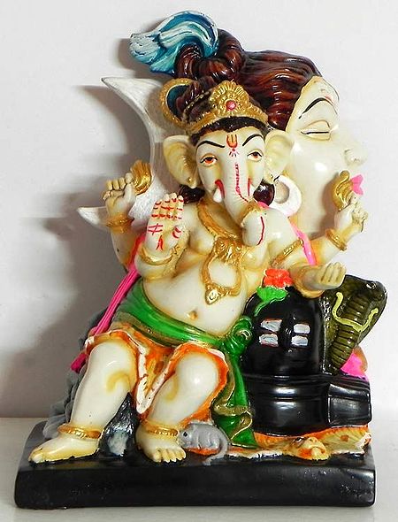 Ganesha Sitting with Shivalinga and Lord Shiva
