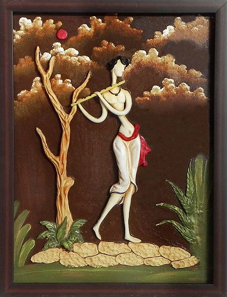 Indian Village Boy Playing Flute - Wall Hanging
