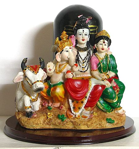 Shiva, Parvati and Ganesha with Nandi Sitting in front of Lingam