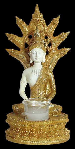 Sitting Buddha on Golden Throne with Candle Stand