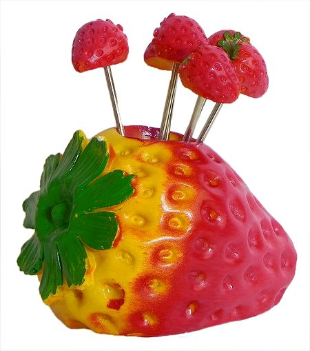 Strawberry Shaped Stand with Six Fruit Forks