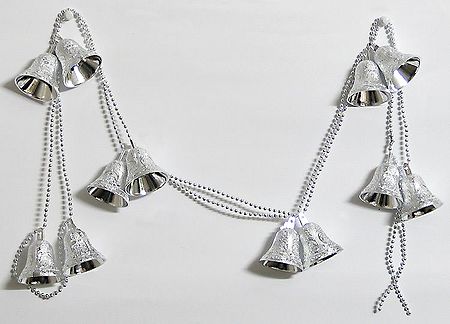 Twelve Silver Christmas Tree Bells with Chain