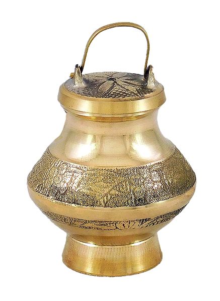 Carved Brass Kamandalu with Lid for Holy Water