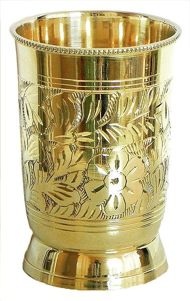 Carved Brass Glass for Holy Water