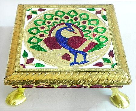 Colorful Peacock Design Rectangle Ritual Seat - 5.5x5.5x1.5 inches