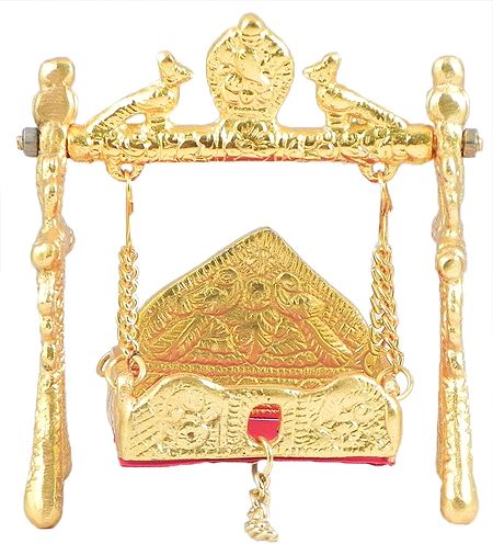 White Metal Carving Golden Jhula for Deity