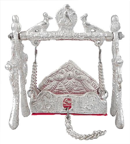 White Metal Carving Jhula for Deity
