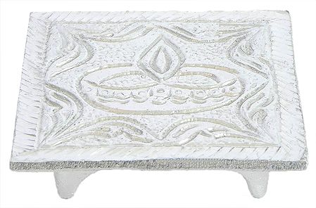White Metal Ritual Seat with Carving Diya