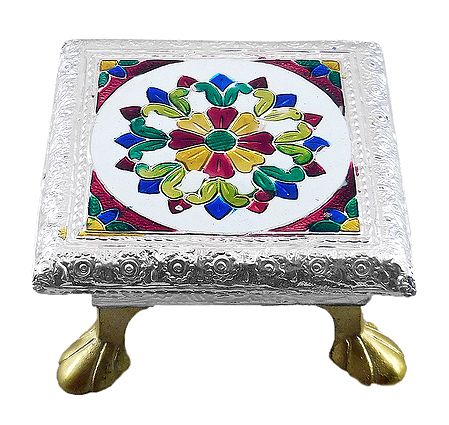 Rectangle Ritual Seat With Meenakari Flower Design on Metal Foil Paper