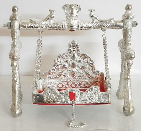 White Metal Carving Jhula for Deity