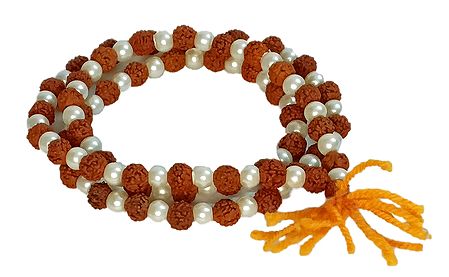 Japa Mala or Prayer Mala with 108 Rudraksha and White Beads
