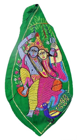 Embroidered Green  Cotton Japa Mala Bag