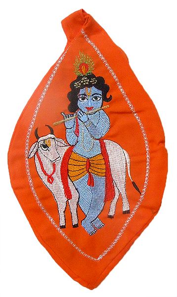 Embroidered Saffron Cotton Japamala Bag