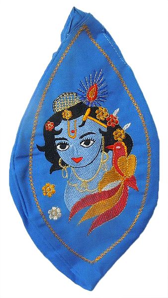 Embroidered Blue Cotton Japamala Bag