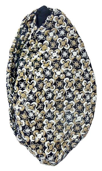 Embroidered Black Cotton Japamala Bag