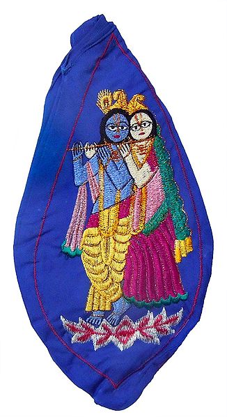 Embroidered Blue Cotton Japa Mala Bag
