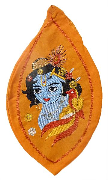 Embroidered Saffron Cotton Japa Mala Bag