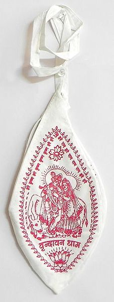 Printed Radha Krishna on White Japa Mala Bag