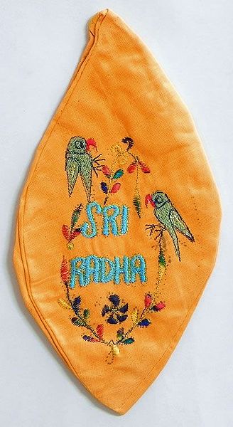Embroidered Sri Radha Written on Yellow Japa Mala Bag