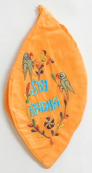 Embroidered Sri Radha Written on Yellow Japa Mala Bag