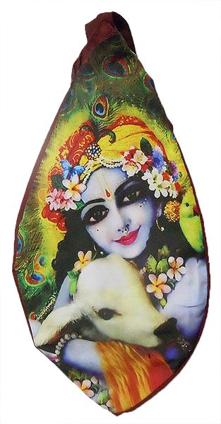 Krishna with Cow Print on Maroon Japamala Bag